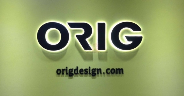 ORIG前臺(tái)背景l(fā)ogo墻不銹鋼烤漆背發(fā)光字制作案例